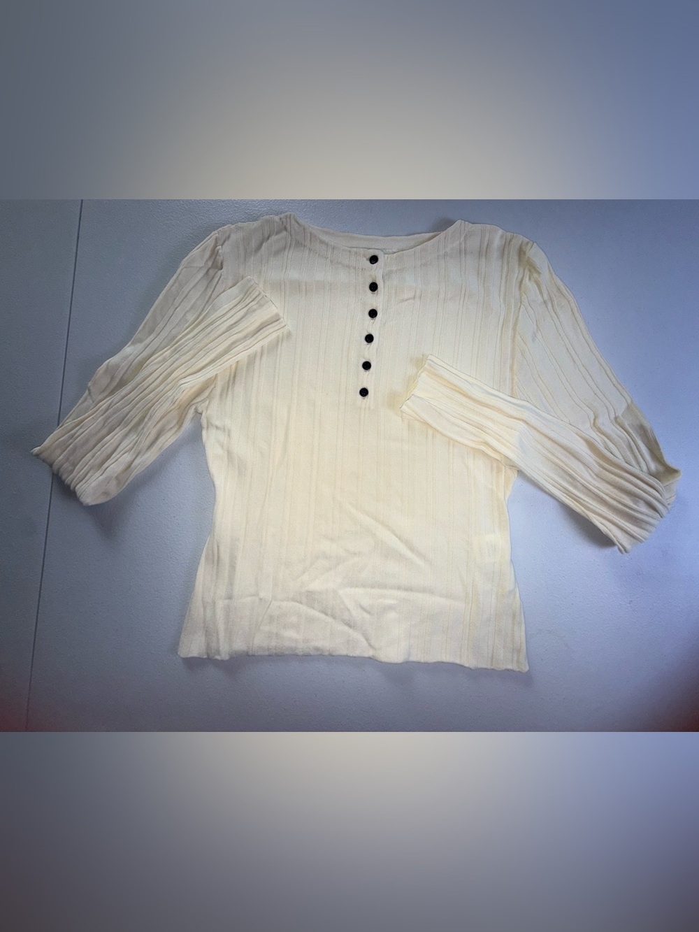 DISSH Cream Ribbed Button Front Long Sleeve Top Size M Cottagecore - Picture 3 of 8
